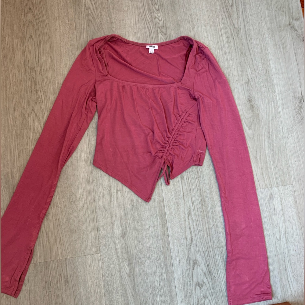 Garage Pink Asymmetrical Ruched Blouse